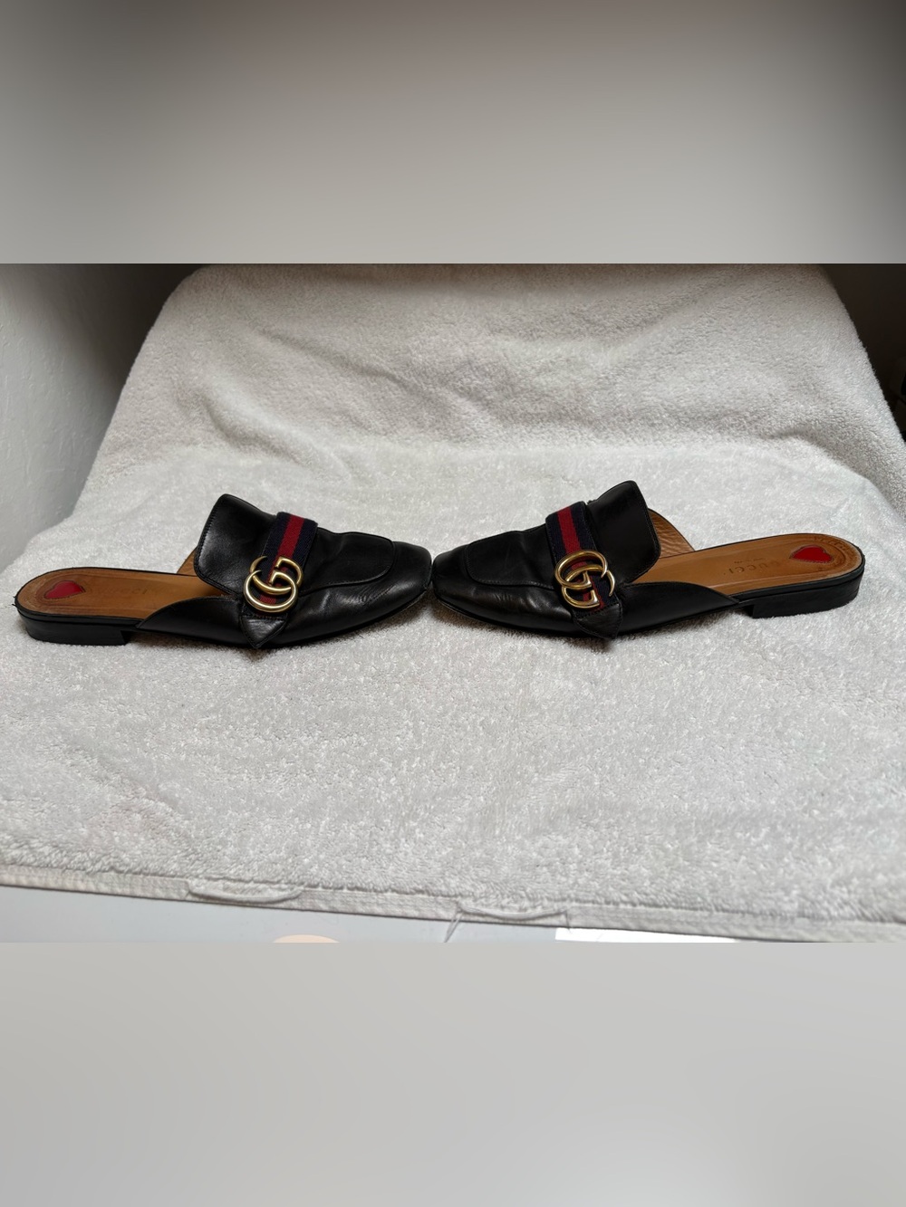 Gucci Marmont GG Web Stripe Leather Slide Mules Loafers - Picture 5 of 10